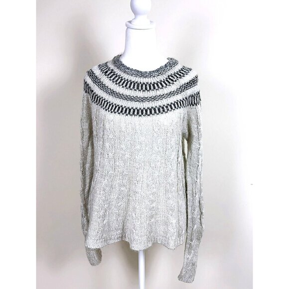 HOLLISTER Sweater size S Womens‎ Fair Isle Cable Knit Loose Knit white/grey - Picture 1 of 11